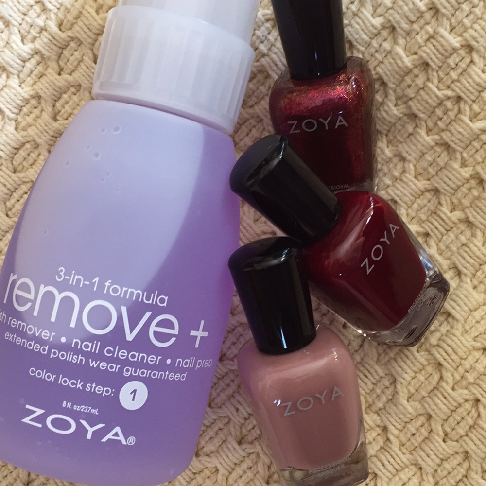 Zoya Remove+ and three Zoya polishes